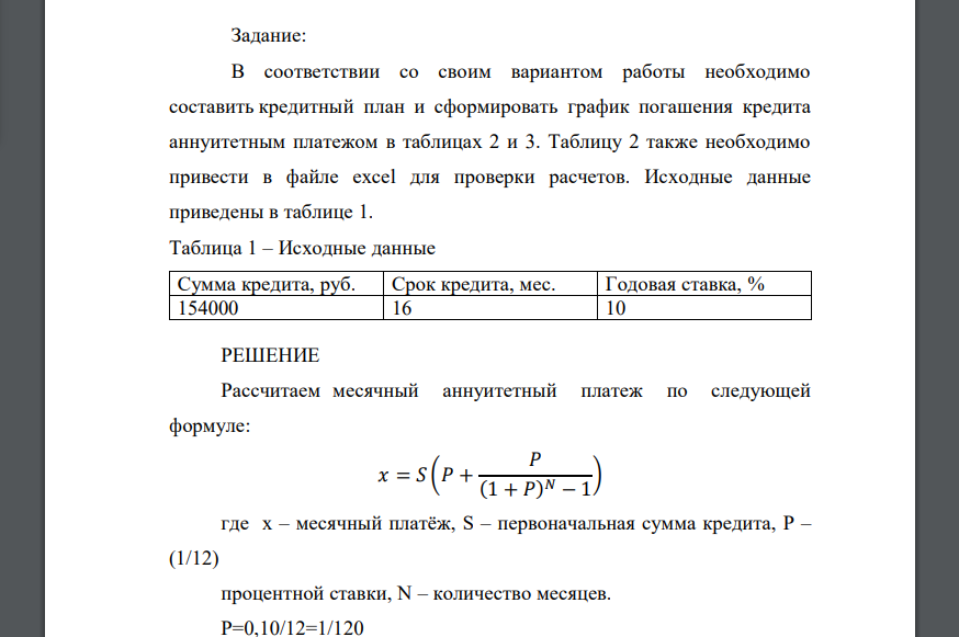 В соответствии со своим вариантом работы необходимо составить кредитный план и сформировать график погашения кредита