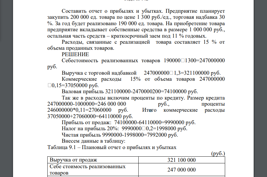 Составить отчет о прибылях и убытках. Предприятие планирует закупить 200 000 ед. товара по цене 1 300 руб./ед., торговая надбавка