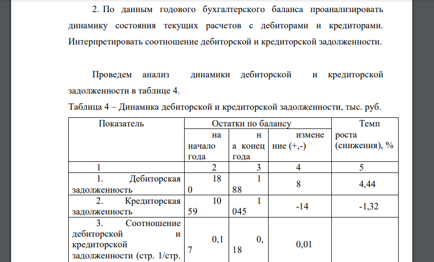 По данным годового бухгалтерского баланса проанализировать динамику состояния текущих расчетов с дебиторами и кредиторами. Интерпретировать соотношение