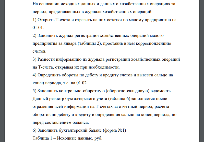 На основании исходных данных и данных о хозяйственных операциях за период, представленных в журнале хозяйственных операций: