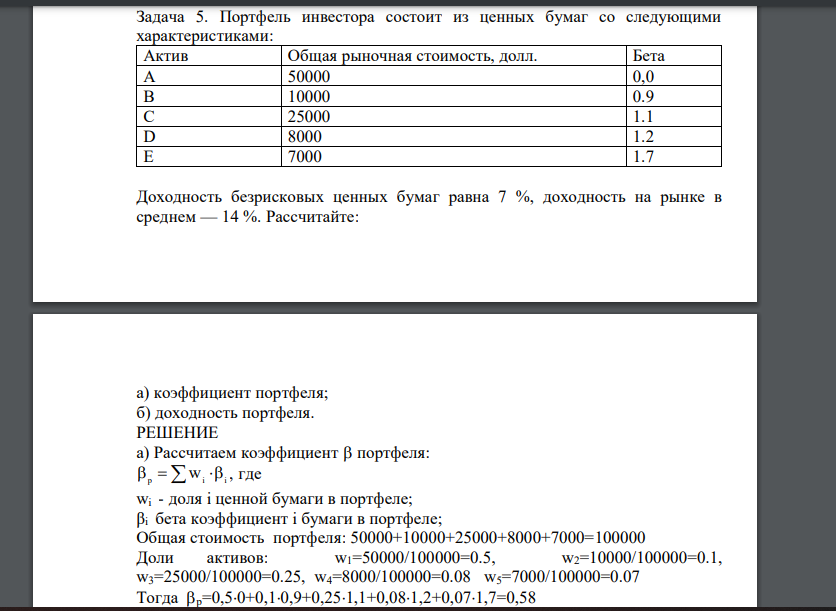 Портфель инвестора состоит из ценных бумаг со следующими характеристиками: Доходность безрисковых ценных