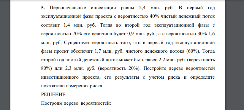 Первоначальные инвестиции равны 2,4 млн. руб. В первый год эксплуатационной фазы проекта