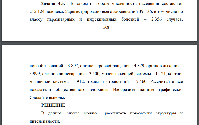 В каком-то городе численность населения составляет 215 124 человека. Зарегистрировано всего заболеваний 39 136, в том числе по классу