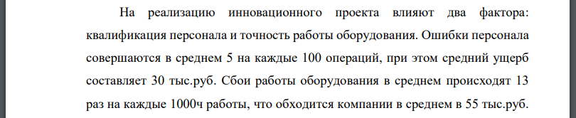 На реализацию инновационного проекта влияют два фактора: квалификация персонала и точность работы оборудования. Ошибки персонала совершаются