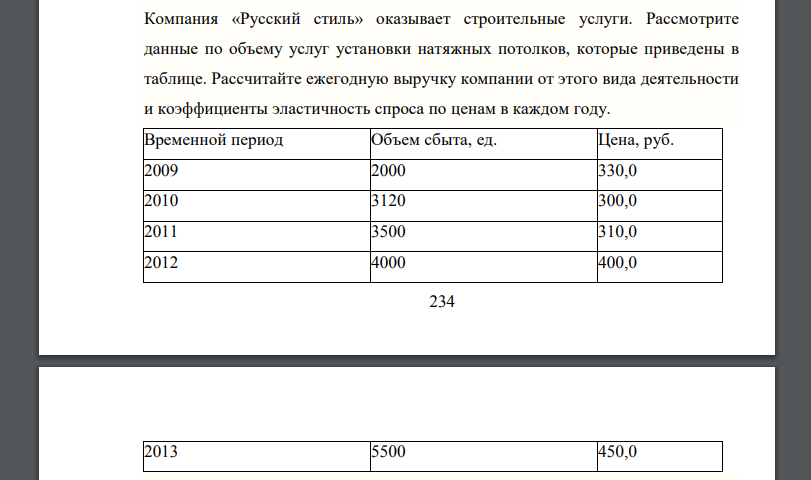 Компания «Русский стиль» оказывает строительные услуги. Рассмотрите данные по объему услуг установки натяжных потолков