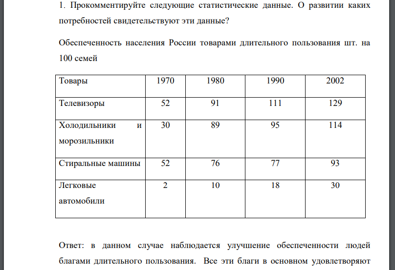 Прокомментируйте следующие статистические данные. О развитии каких потребностей свидетельствуют эти данные?