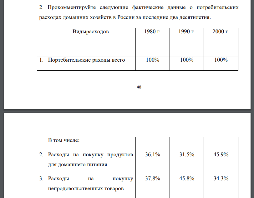 Прокомментируйте следующие фактические данные о потребительских расходах домашних хозяйств в России за последние два десятилетия.