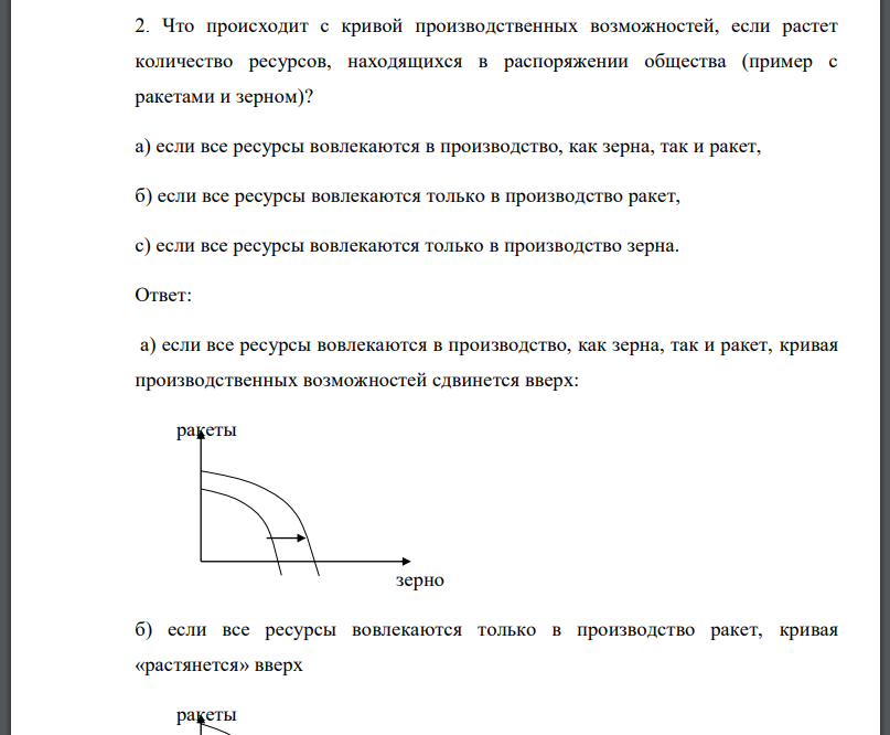 Что происходит с кривой производственных возможностей, если растет количество ресурсов, находящихся в распоряжении общества (пример с