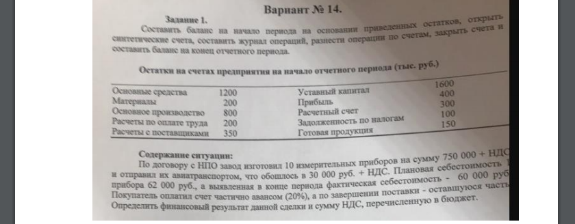 Составить баланс на начало периода на основании приведенных остатков , открыть синтетические счета, составить журнал операций