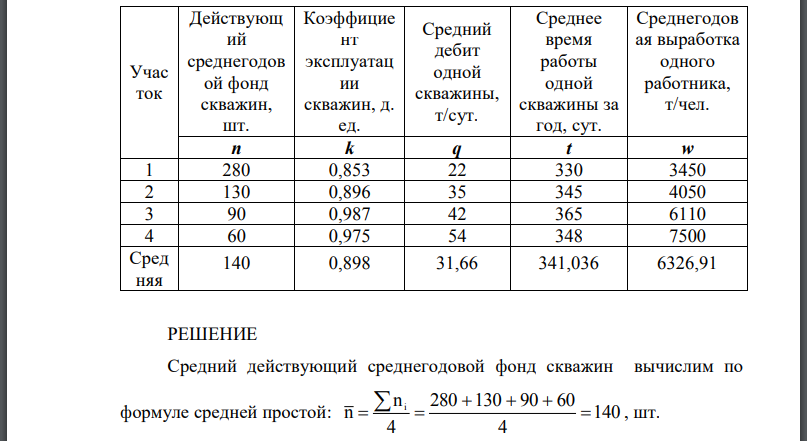 Используя значения признаков по участкам месторождений, определите средние показатели по месторождению в целом. Формулы запишите, используя