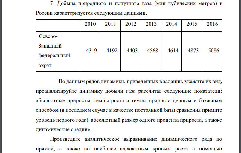 Добыча природного и попутного газа (млн кубических метров) в России характеризуется следующим данными. По данным рядов динамики