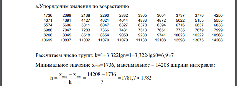 По данным таблицы а) составить интервальный вариационный ряд с равными интервалами;