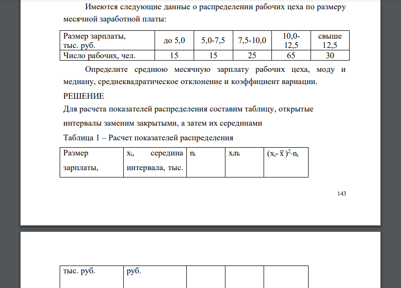 Имеются следующие данные о распределении рабочих цеха по размеру месячной заработной платы: Размер зарплаты