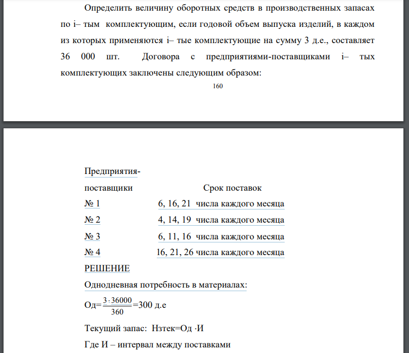 Определить величину оборотных средств в производственных запасах по i– тым комплектующим, если годовой объем выпуска изделий, в каждом