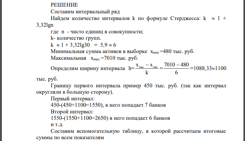 Используя данные таблицы 1, постройте группировку коммерческих банков, определив число групп с использованием формулы Стерджесса, по указанному