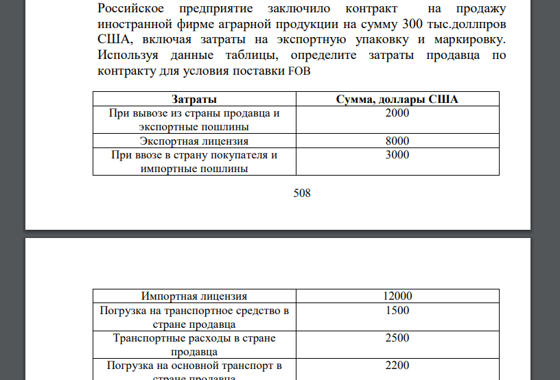 Российское предприятие заключило контракт на продажу иностранной фирме аграрной продукции на сумму 300 тыс.долларов