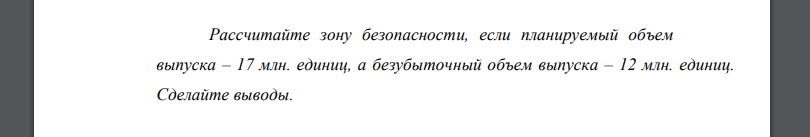 Рассчитайте зону безопасности, если планируемый объем выпуска – 17 млн. единиц