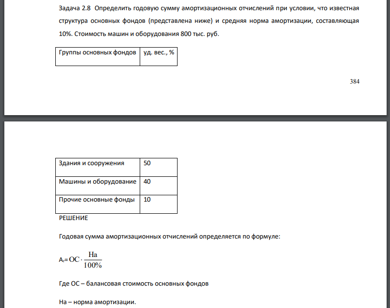 Определить годовую сумму амортизационных отчислений при условии, что известная структура основных фондов (представлена ниже) и средняя норма амортизации, составляющая