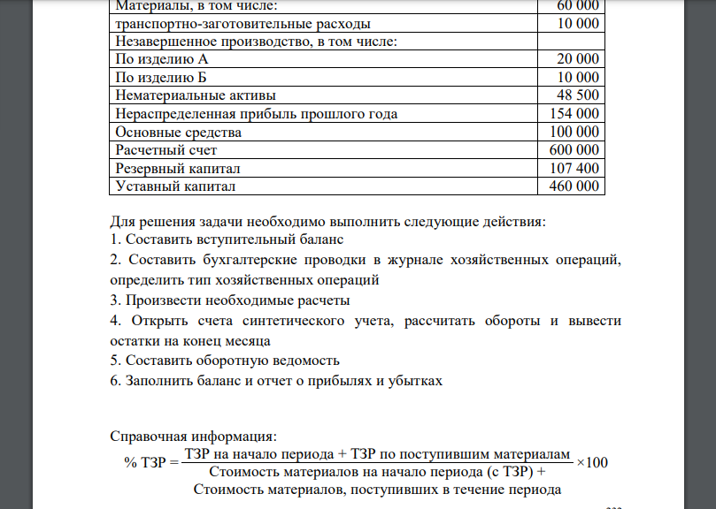 Расчетные данные для выполнения задачи Остатки по бухгалтерским счетам синтетического учета на 01 января