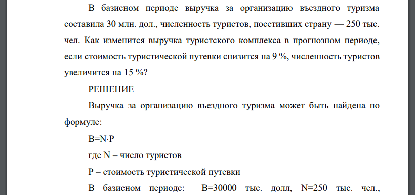 В базисном периоде выручка за организацию въездного туризма составила 30 млн. дол., численность туристов, посетивших страну