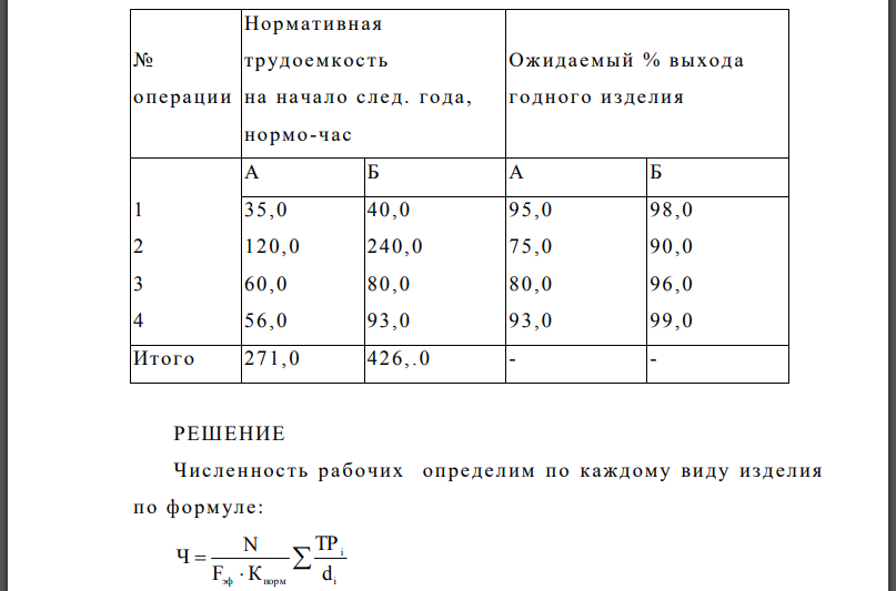 Определить потребную для сборочного цеха среднесписочную численность основных рабочих. По прогнозу на следующий год цех должен выпустить