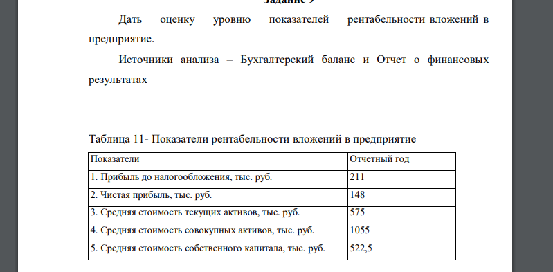 Дать оценку уровню показателей рентабельности вложений в предприятие. Источники анализа