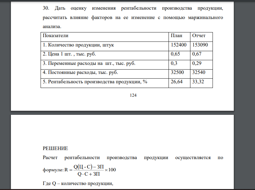 Дать оценку изменения рентабельности производства продукции, рассчитать влияние факторов на ее изменение