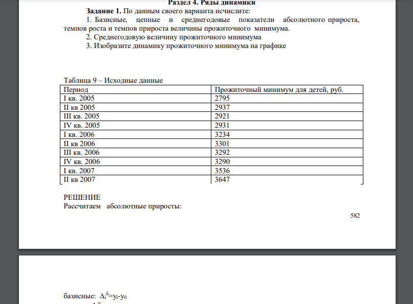 По данным своего варианта исчислите: 1. Базисные, цепные и среднегодовые показатели абсолютного прироста, темпов роста