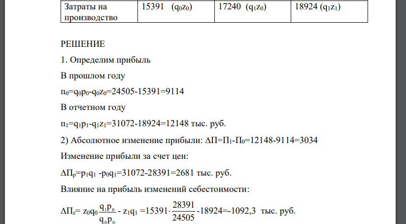 По данным по промышленному объединению за год (млн. руб.) определить: 1) прибыль от реализации продукции 2) изменение прибыли под влиянием факторов: а) изменения цен б) изменения себестоимости с) изменения объема и