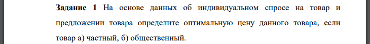 На основе данных об индивидуальном спросе на товар и предложении товара определите оптимальную цену данного товара, если товар а) частный