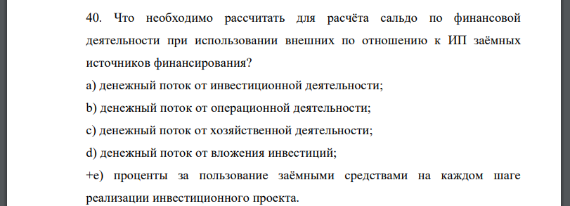 Что необходимо рассчитать для расчёта сальдо по финансовой деятельности при использовании внешних по отношению к ИП заёмных