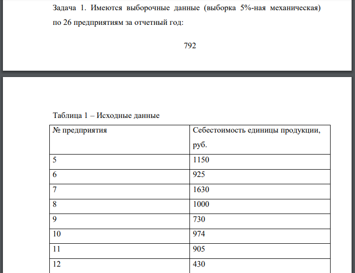 Имеются выборочные данные (выборка 5%-ная механическая) по 26 предприятиям за отчетный год: 1) Постройте статистический ряд