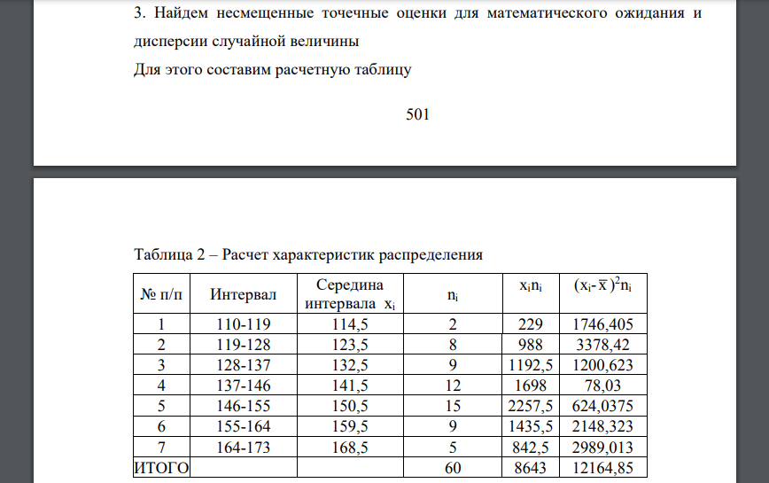 Найдем несмещенные точечные оценки для математического ожидания и дисперсии случайной величины