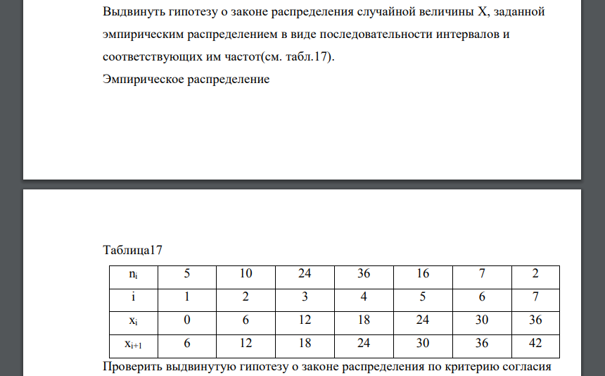 Выдвинуть гипотезу о законе распределения случайной величины X, заданной эмпирическим распределением в виде