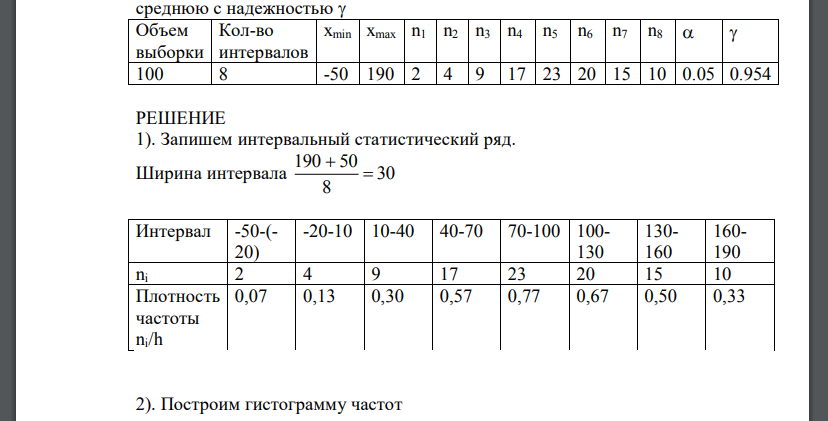 Условия для задач 2,1-2.10 даны в таблице № 2. Запись результатов выборочного наблюдения определяет в неявной форме интервальный ряд