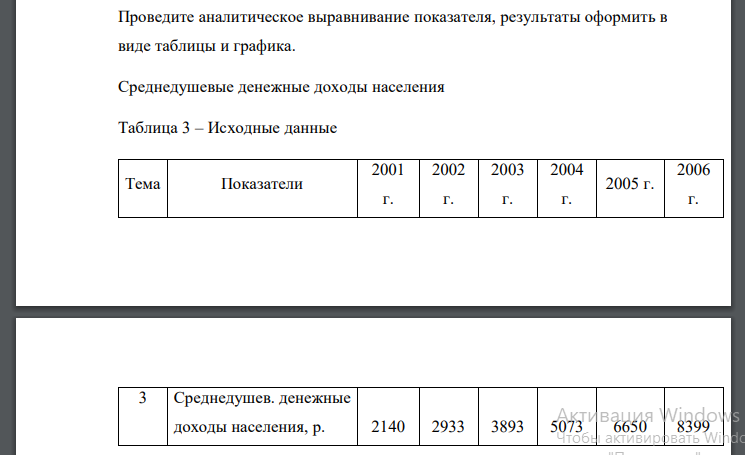 Проведите аналитическое выравнивание показателя, результаты оформить в виде таблицы и графика