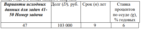 Долг в D руб. необходимо погасить равными срочными уплатами за n лет, платежи в конце года. Процентная ставка – g % годовых. Составить два