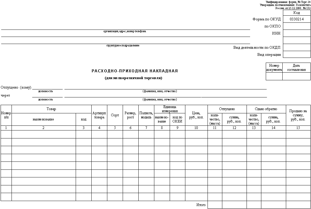 Образец расходной накладной в excel