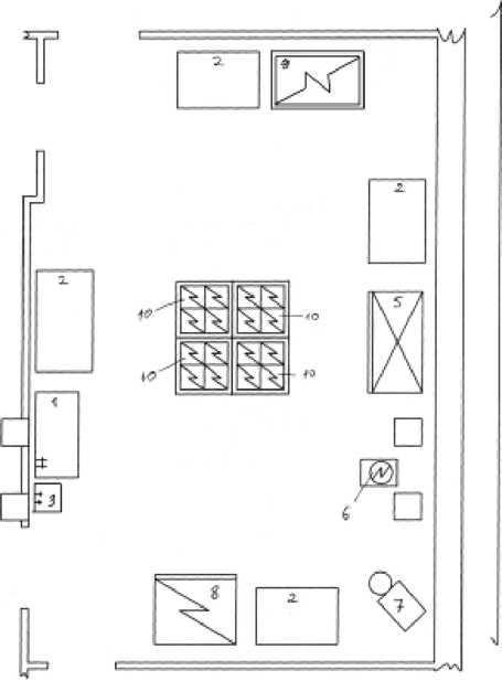 Схема цеха с расстановкой оборудования горячего цеха