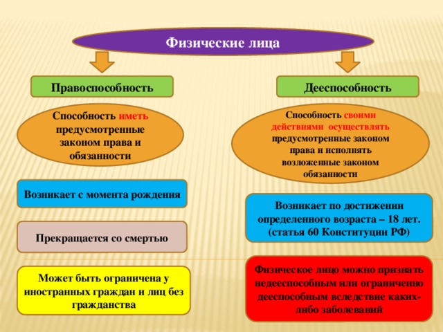 План на тему дееспособность физических лиц в рф