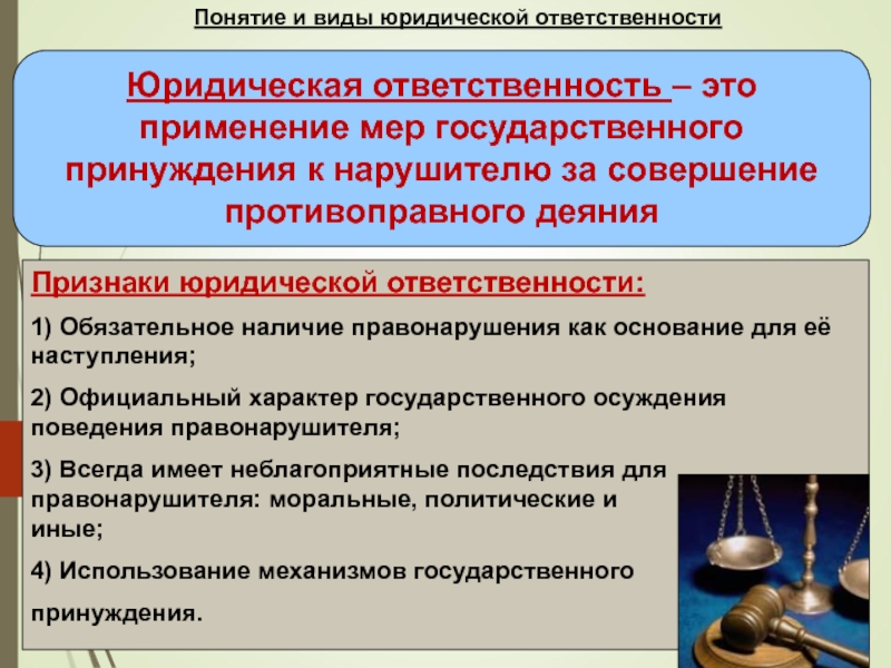 Понятие и виды юридической ответственности проект по праву